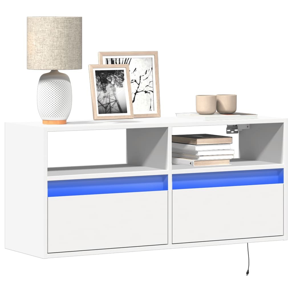 Walplus LED 2 Drawer Engineered Wood TV Wall Unit - White - 100 x 31 x 45 cm