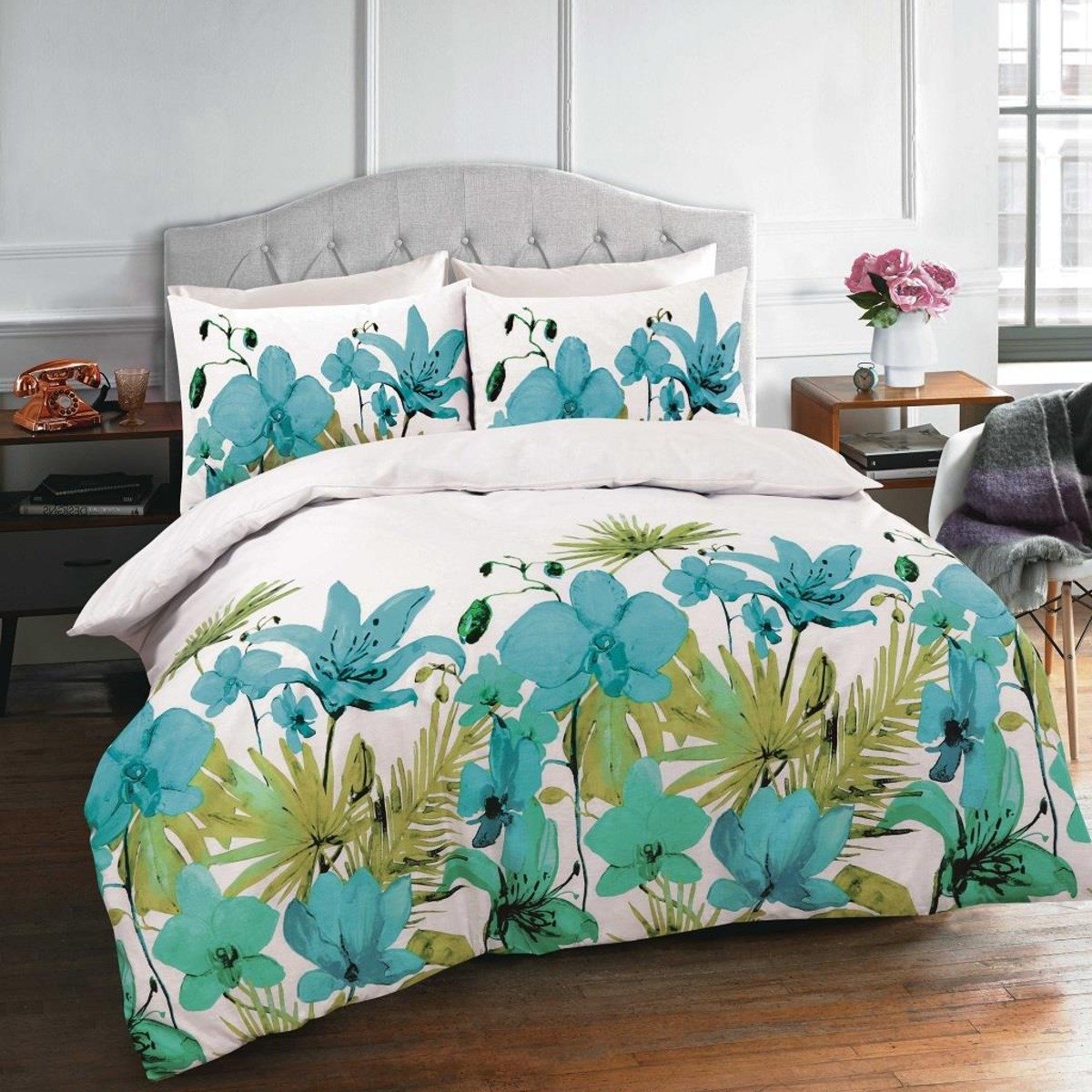 HomeSpace Direct Lily Teal Duvet Cover Set - Double