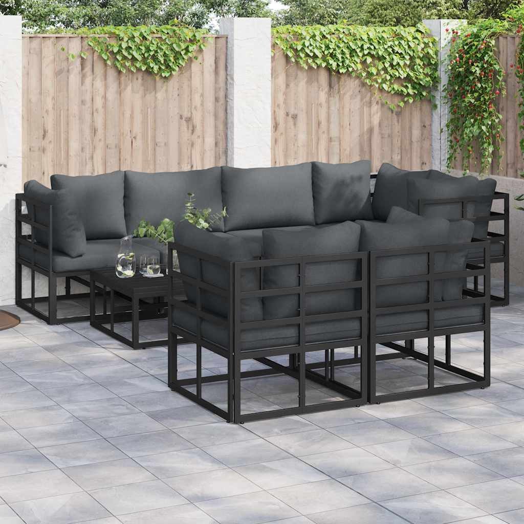 Walplus 7 Piece Metal Garden Sofa Set - Black - 283 x 143 x 71 cm