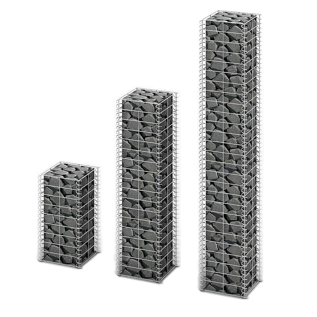 Walplus 3 Piece Gabion Set Galvanised Wire - Silver - 25 x 25 x 50 cm