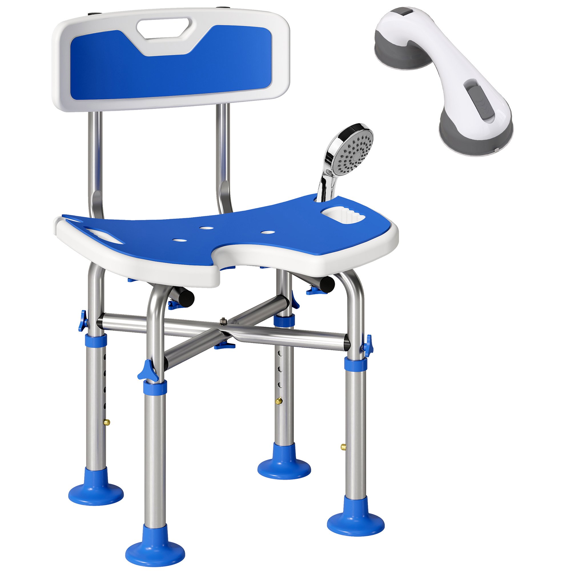 HOMCOM Height Adjustable Shower Chair with U-Shaped Cutout - Blue