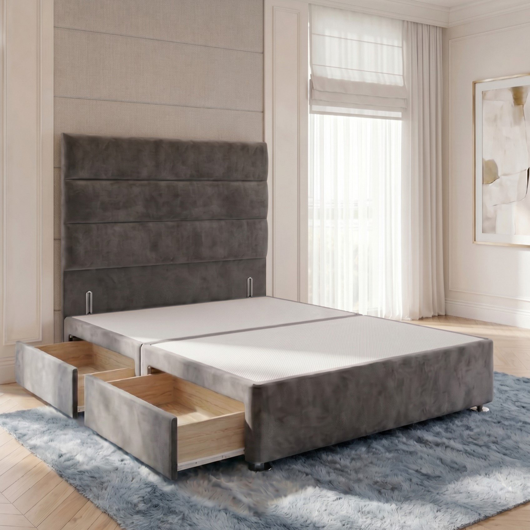 Somnior Regent Velvet Super King 2 Drawer Divan Bed 54" Headboard - Charcoal