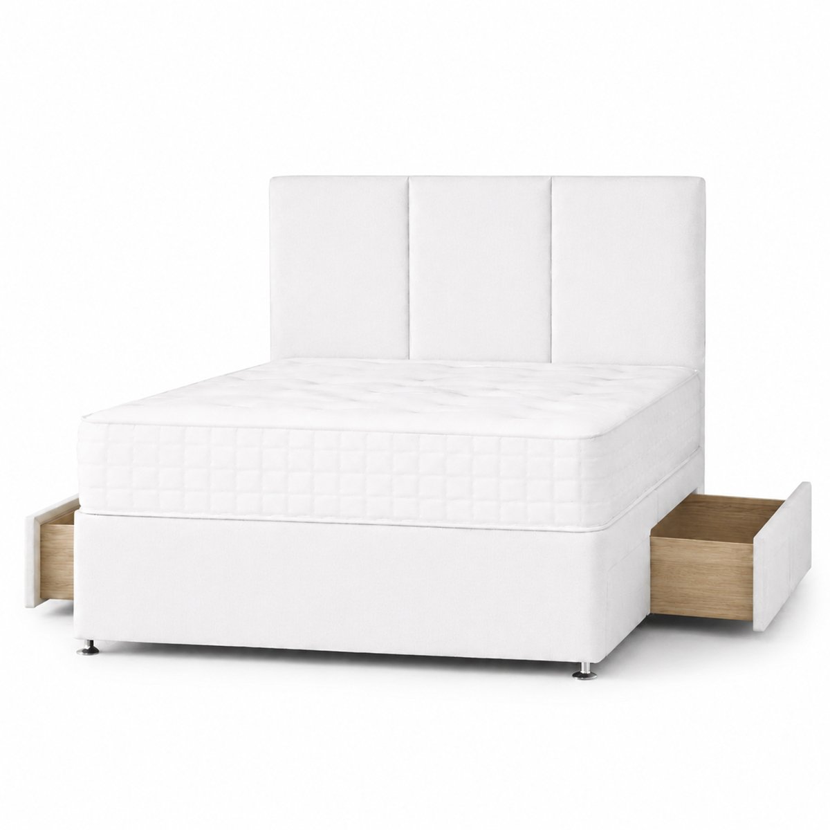 Comfy Deluxe 5ft King Size   2 Drawer Plush Velvet Divan Bed Set -  White
