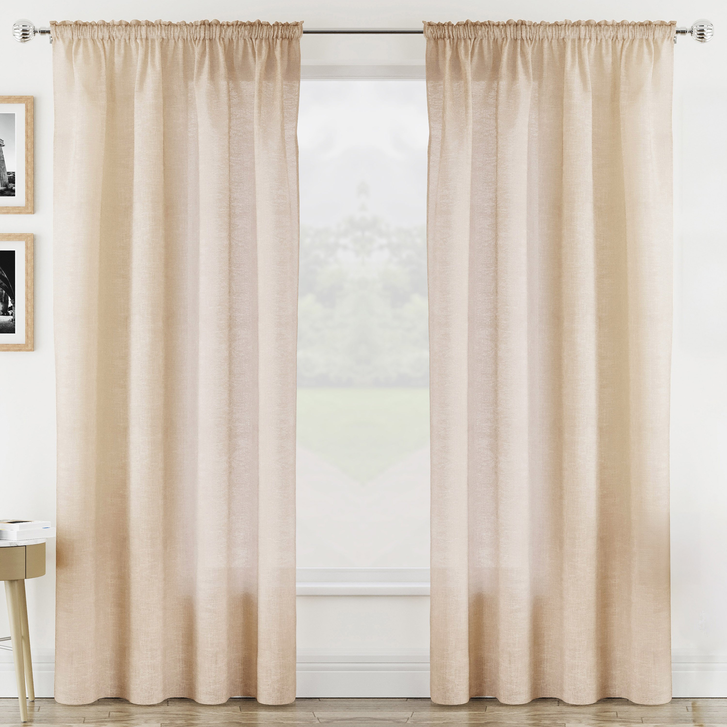 Tyrone Textiles Sorrento Rod Pocket Sheer Voile Panel Set - 140 x 137cm - Beige