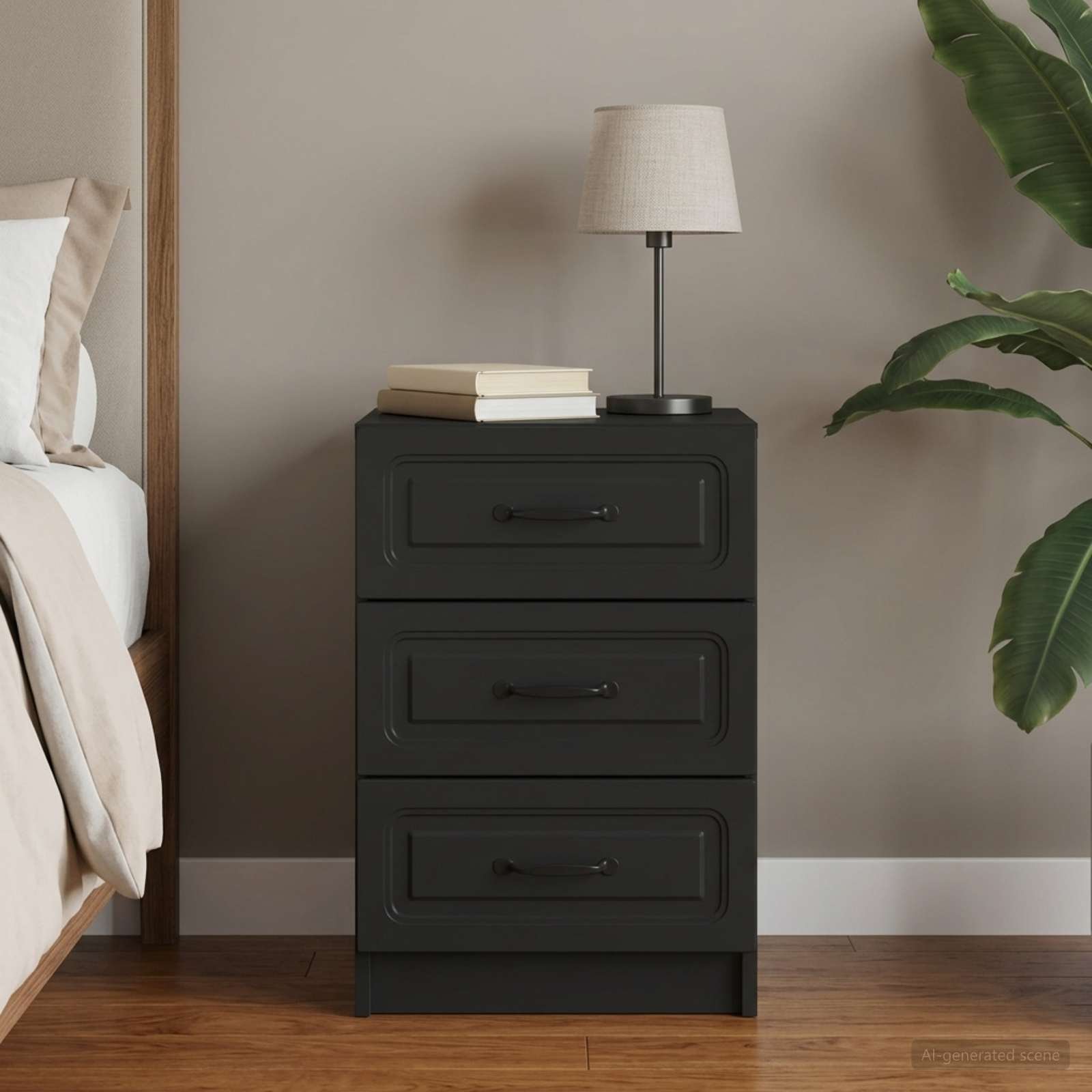 Walplus Engineered Wood Bedside Table - Black - 43 x 41 x 63.5 cm