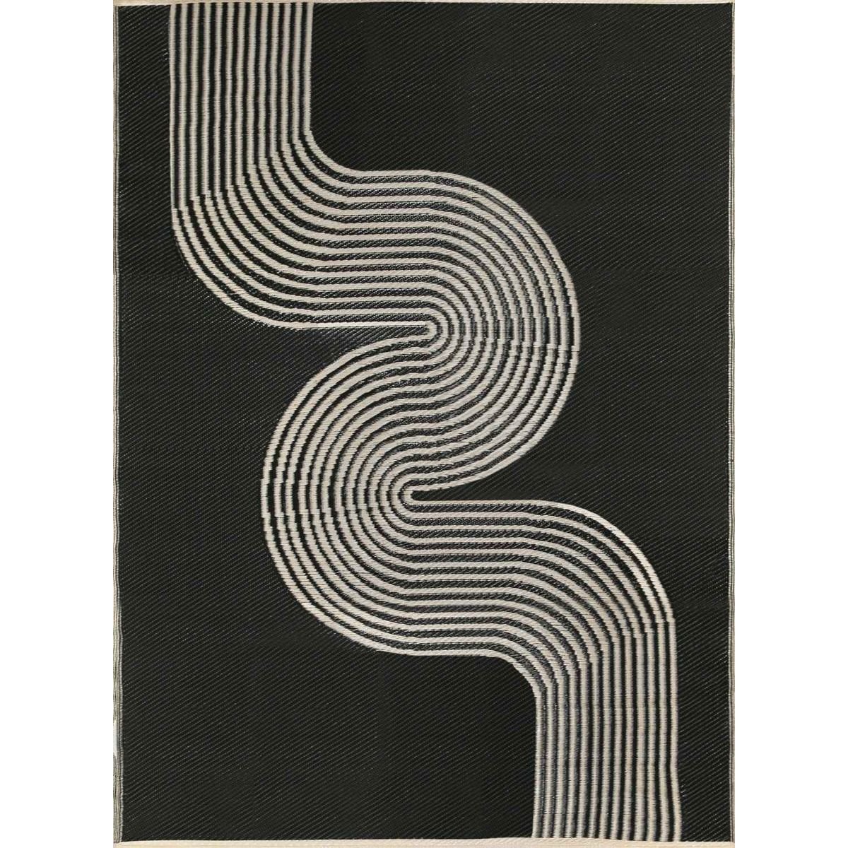 The Rugs Black Urban Reversible Wave Outdoor Rug - 90 x 150cm