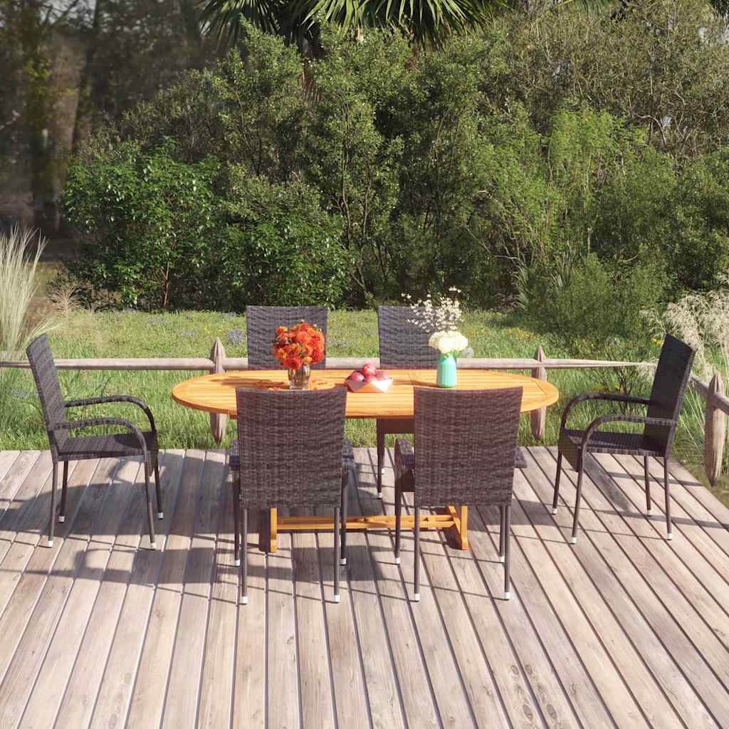 Walplus 7 Piece Poly Rattan Garden Dining Set - Black - 150-200 x 100 x 74 cm