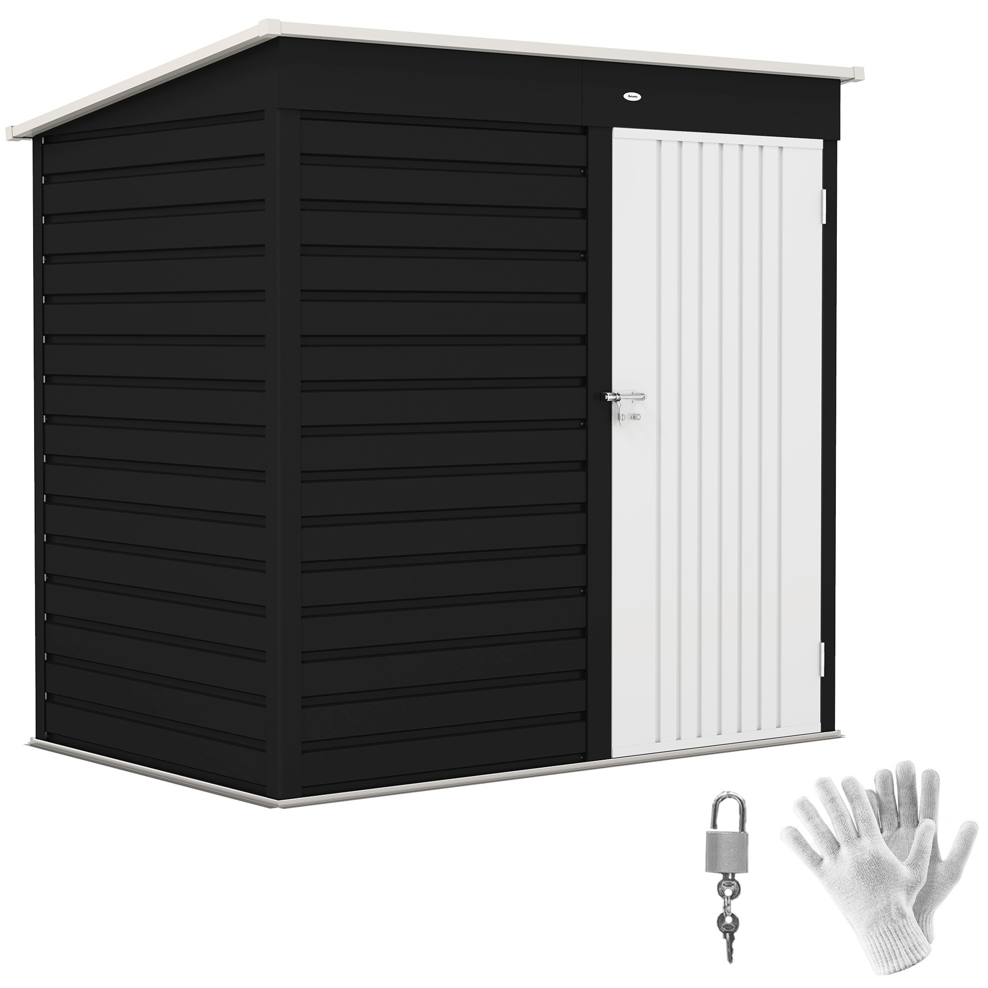 Outsunny Galvanised Steel Garden Shed with Lockable Door and Gloves - Dark Grey