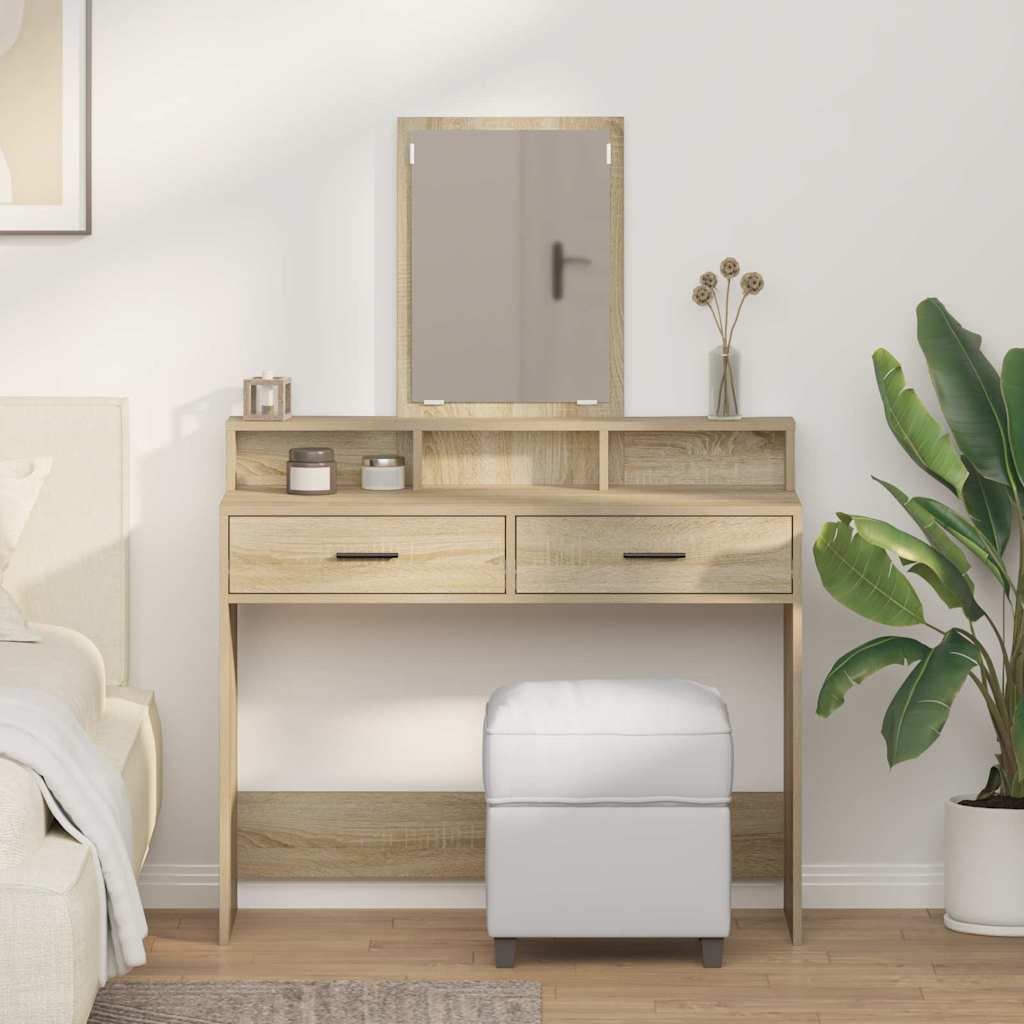 Walplus 2 Drawer Engineered Wood Dressing Table - Sonoma Oak - 100 x 41 x 140 cm