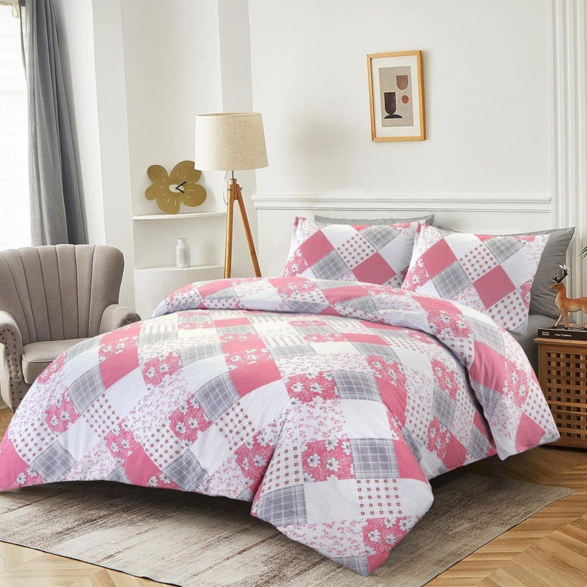 HomeSpace Direct Eloise Patchwork Pink Duvet Cover Set - Single