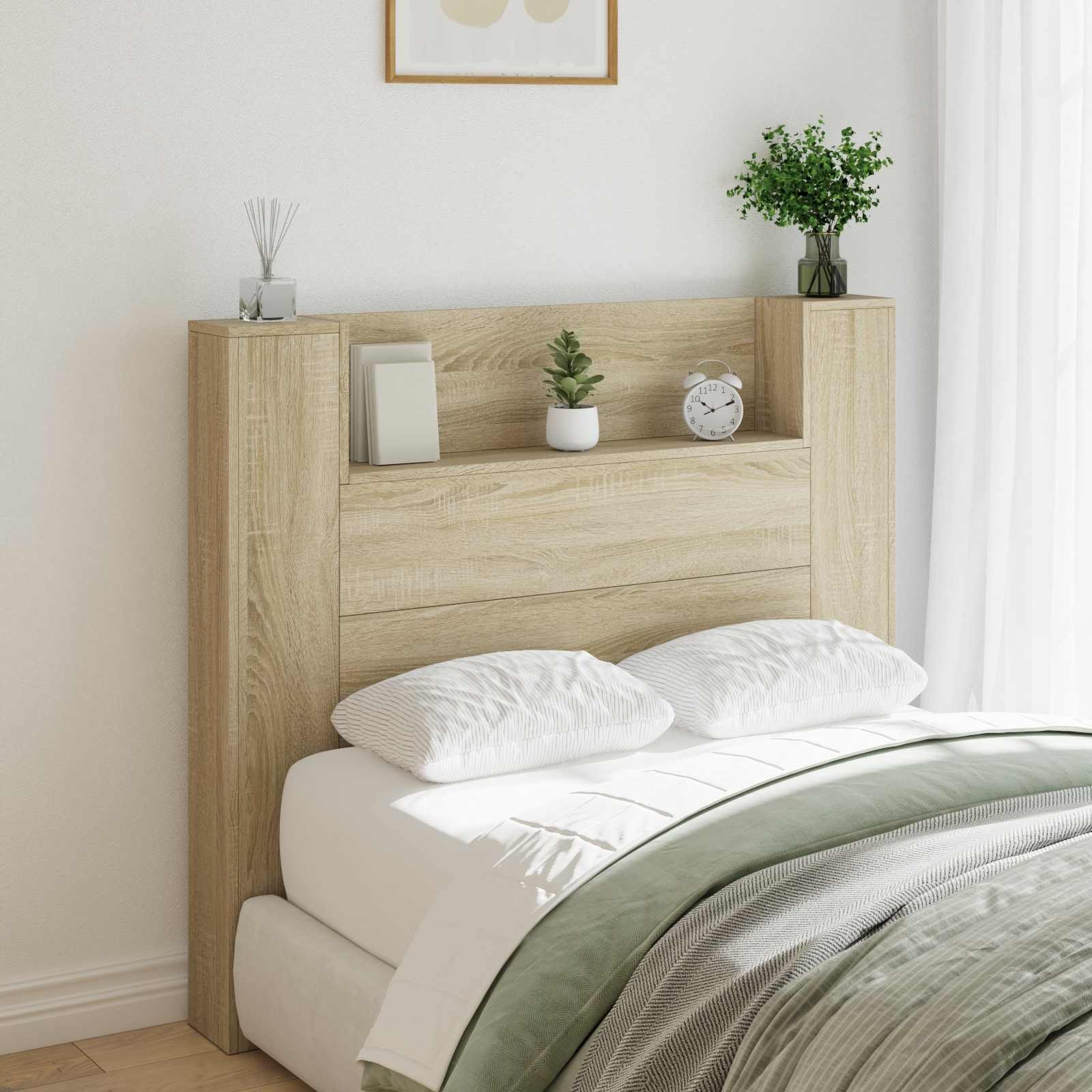 Walplus Engineered Wood LED Headboard Cabinet - Sonoma - 120 x 16.5 x 103.5 cm