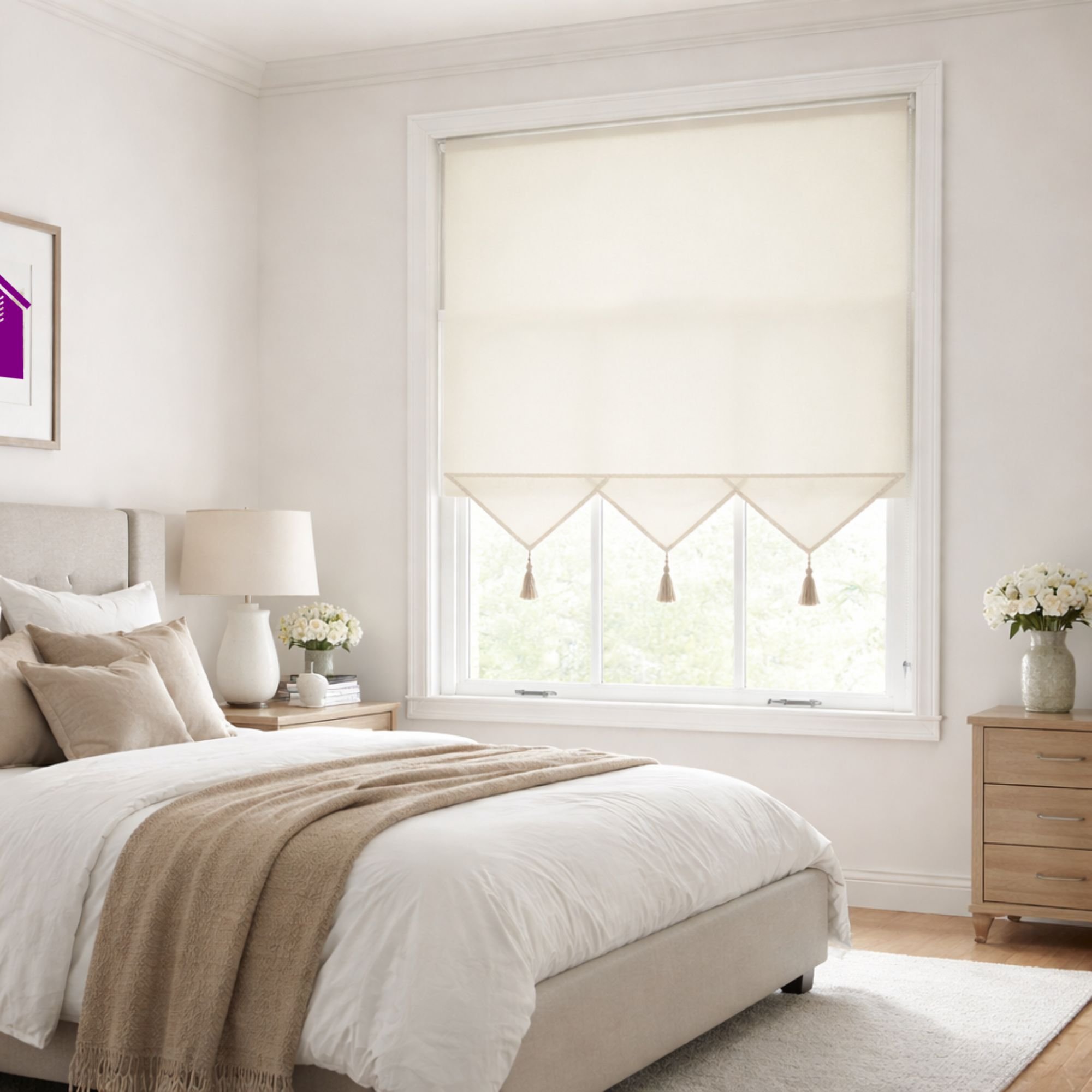 Furnished Cream Daylight Roller Blind Triangle Edge - 150 x 165cm
