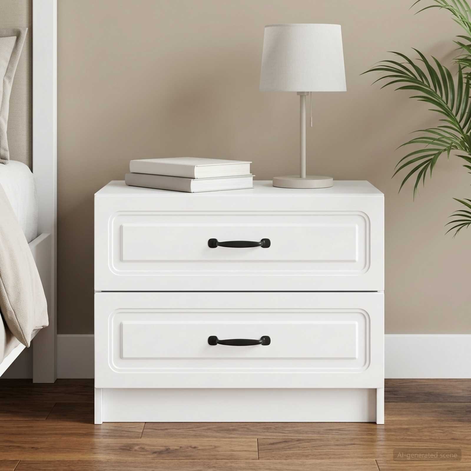 Walplus Engineered Wood Bedside Table - White - 62 x 34.5 x 44.5 cm