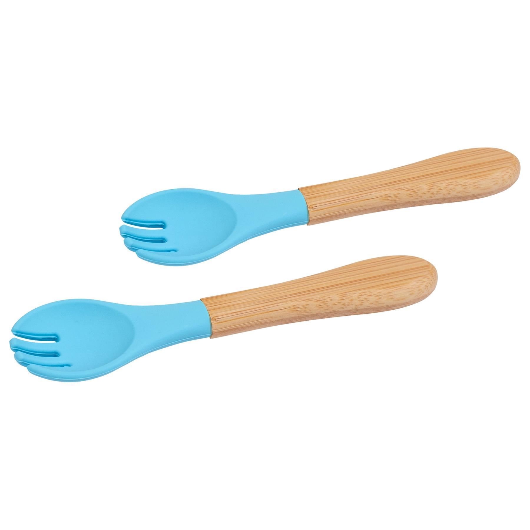 Tiny Dining Bamboo Baby Weaning Forks with Silicone Tip - Blue - Pack of 2
