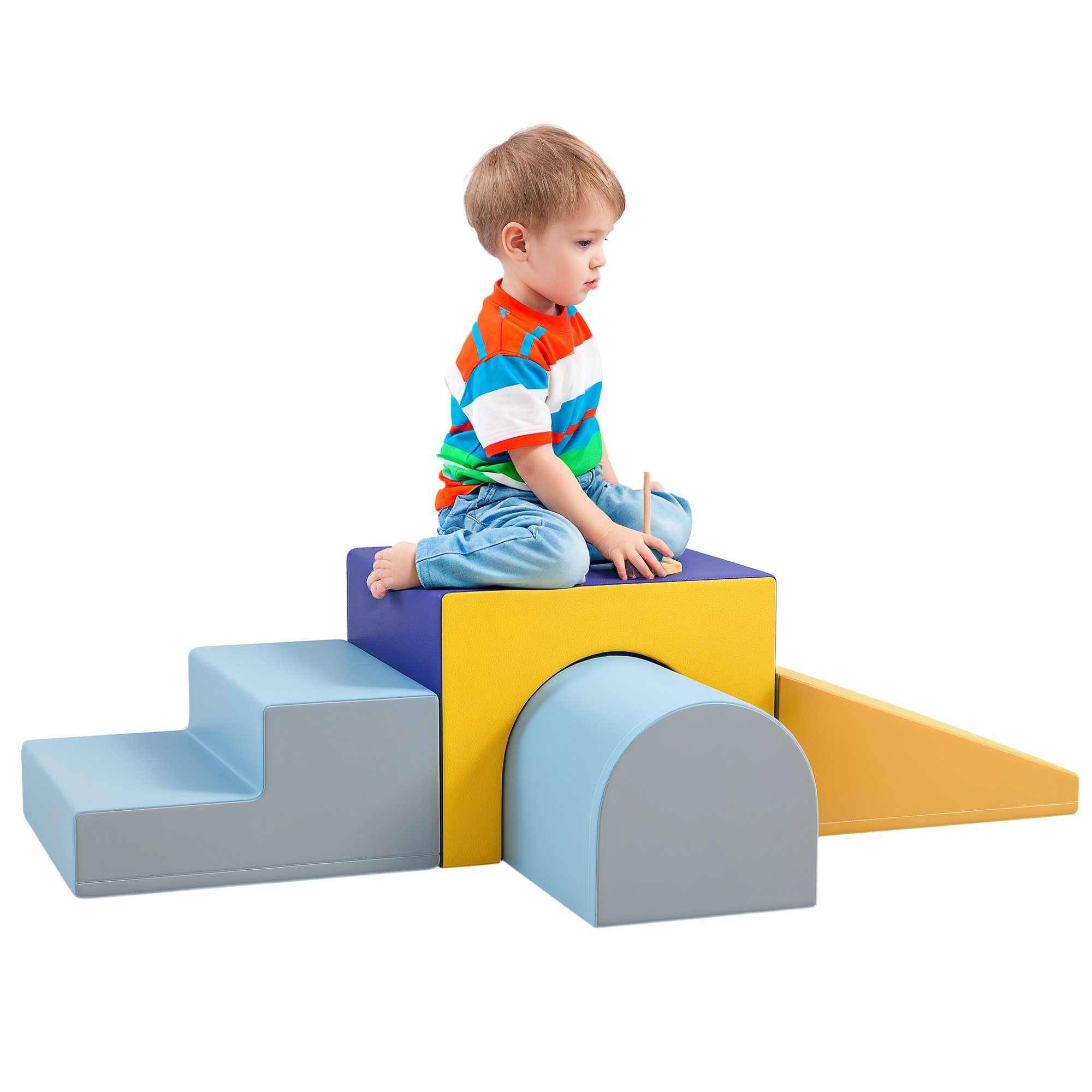 HOMCOM 4 Piece Climb Crawl Foam Kids Activity Play Set - Blue