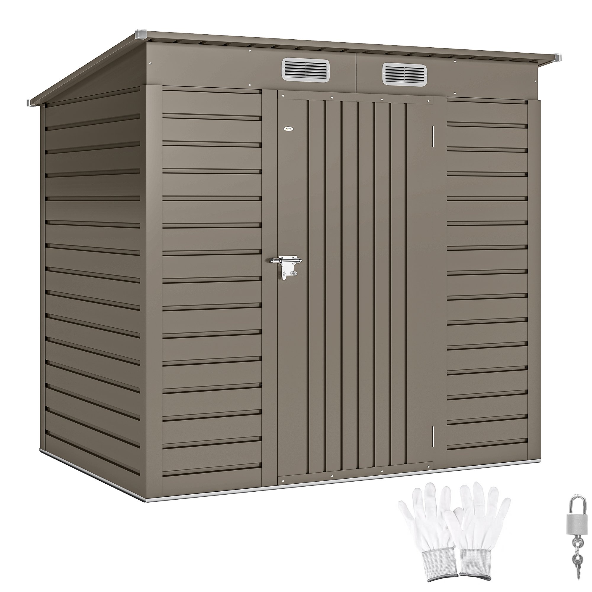 Outsunny Galvanised Steel Waterproof Garden Shed with Pent Roof - Light Grey