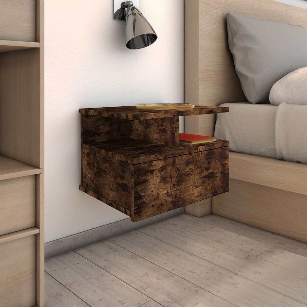 Walplus Pack of 2 1 Drawer Floating Nightstand - Dark Oak - 40 x 31 x 27 cm
