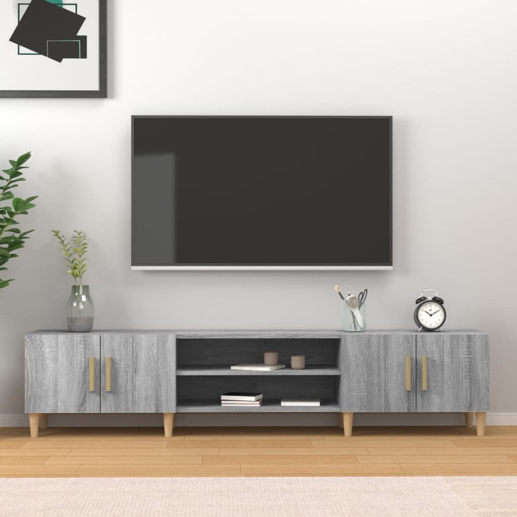 Walplus Solid Wood TV Cabinet - Grey and Oak - 180 x 31.5 x 40 cm