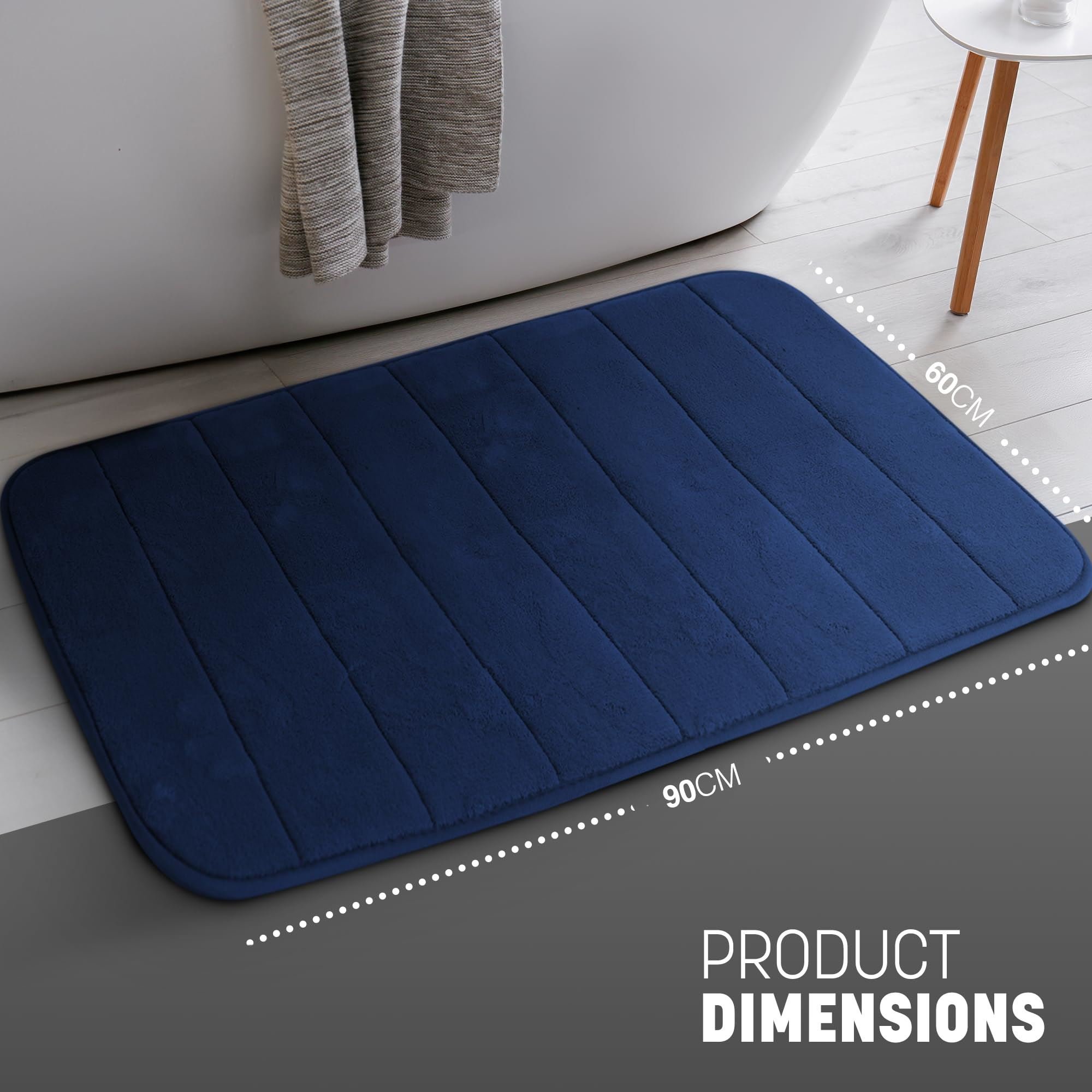 Keplin Memory Foam Non-Slip Bath Mat - 60 x 90cm - Navy