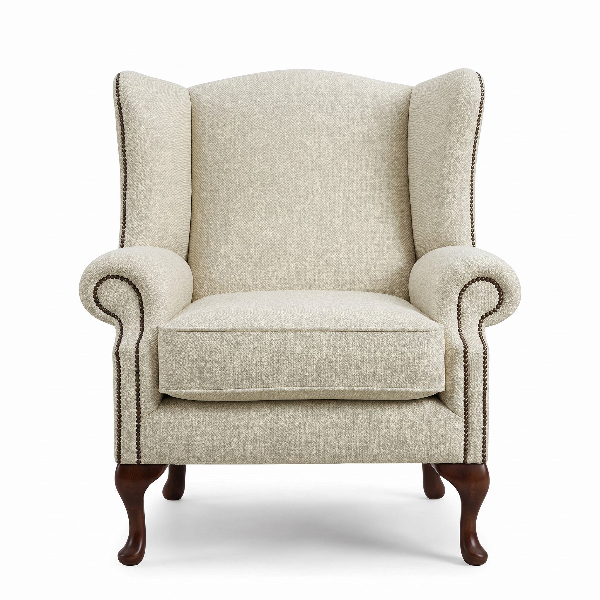 Somnior Darcy Sherpa Fabric Wing Accent Chair with Studs - Cream