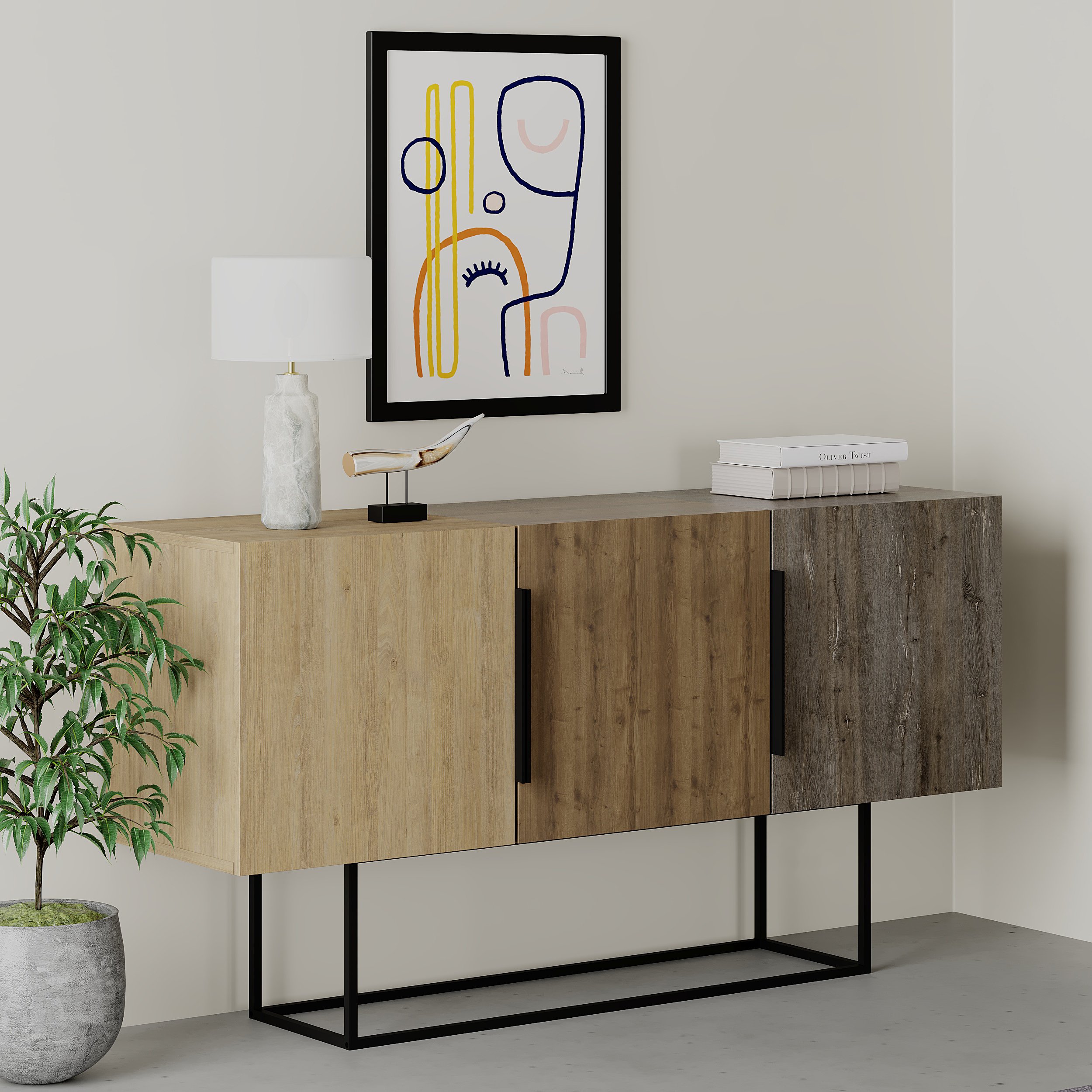 Decortie Tontini 3 Sliding Door Sideboard - Oak
