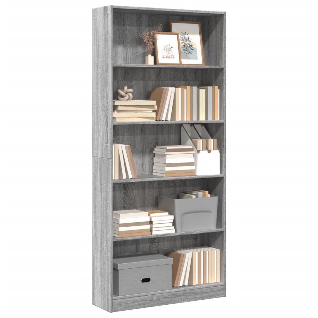 Walplus Engineered Wood Bookcase - Grey and Oak - 80 x 24 x 176 cm