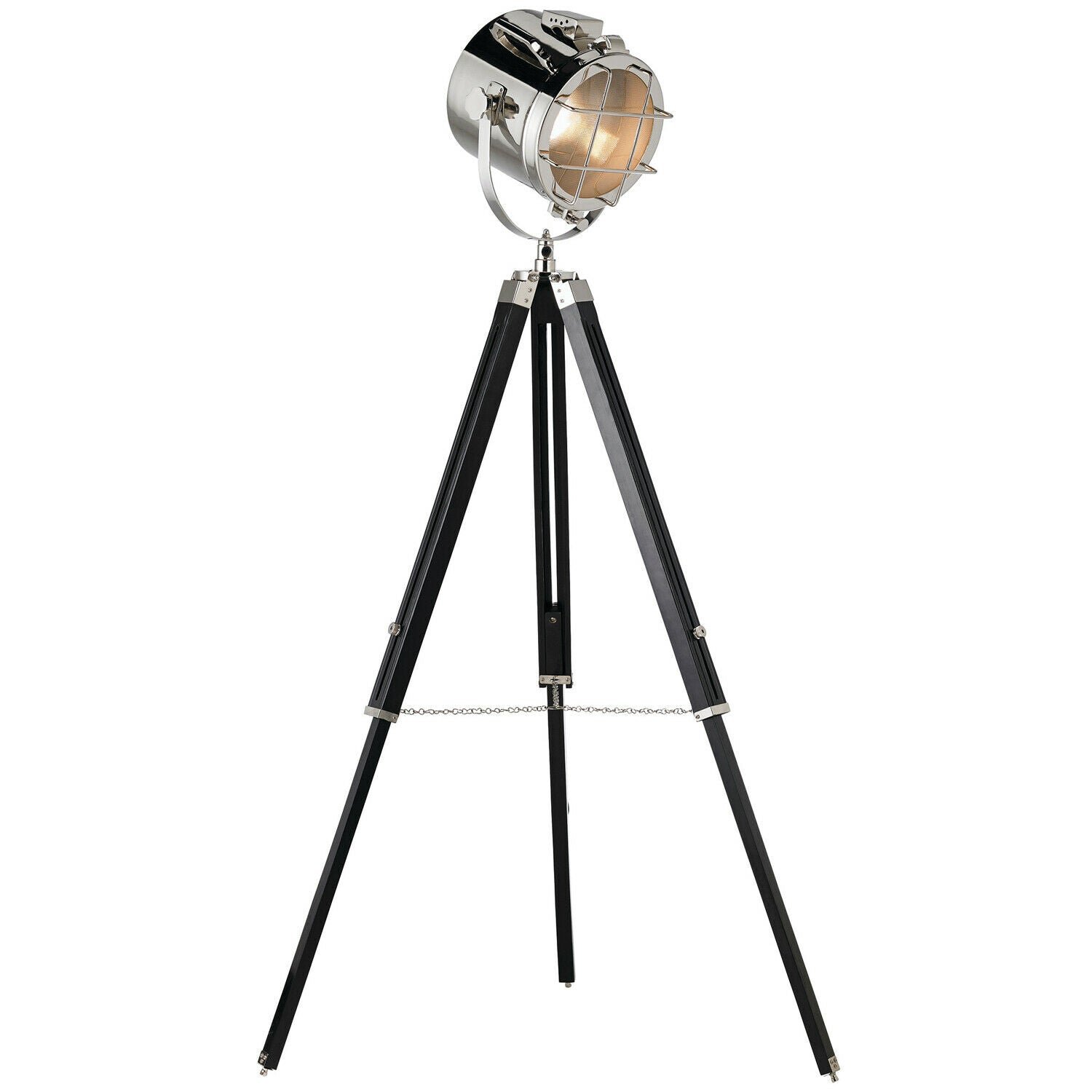 Loops Direct Steel and Wood Tripod Floor Lamp - Matt Black
