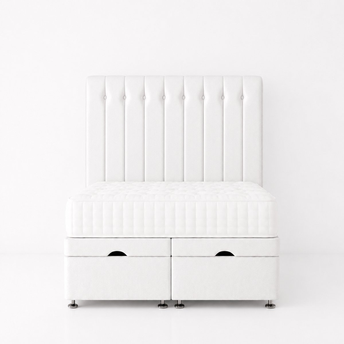 Comfy Deluxe Leo 5ft King Size Plush Velvet End Lift Ottoman Bed Set - White