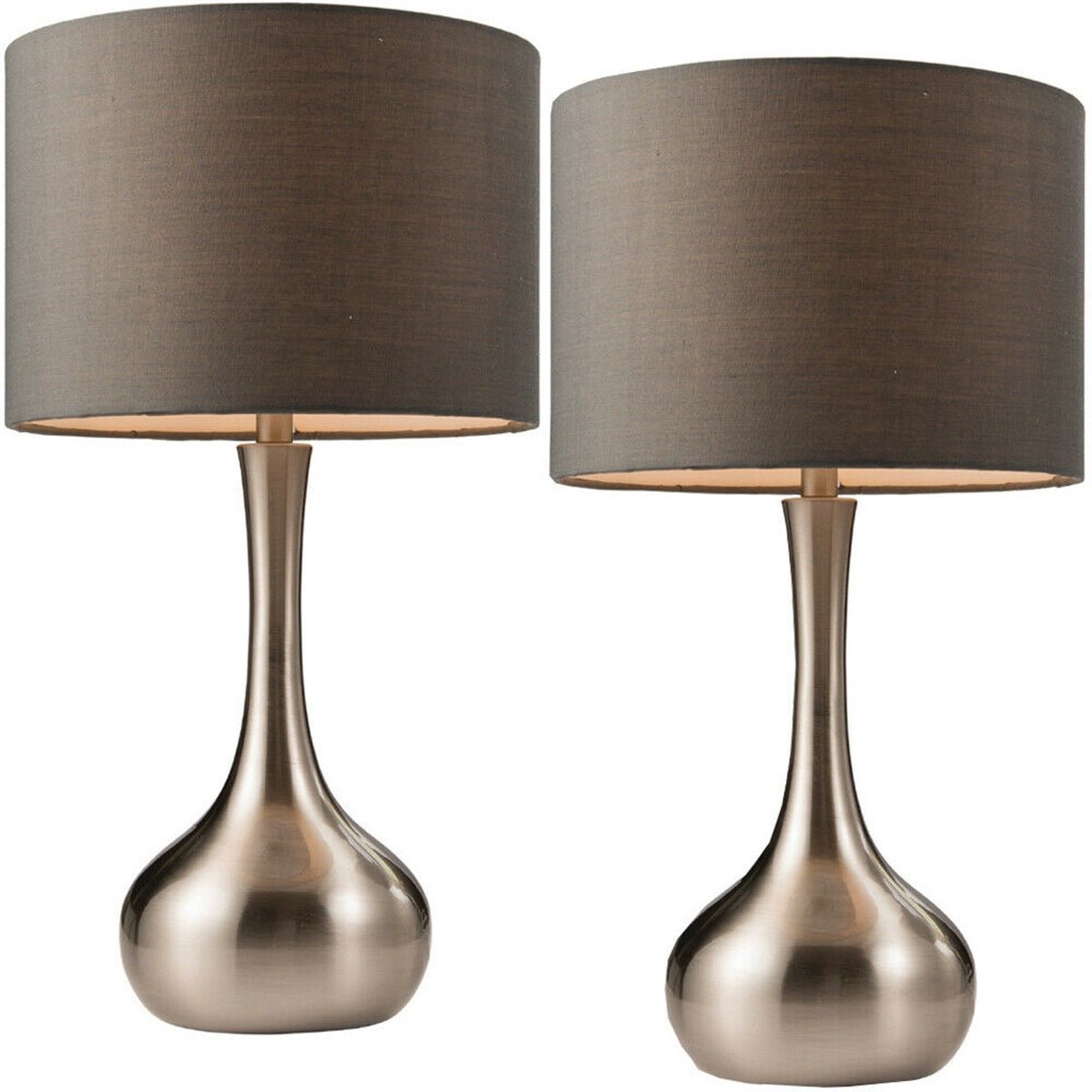 Loops Direct Pack of 2 Satin Nickel Table Lamp - Dark Grey