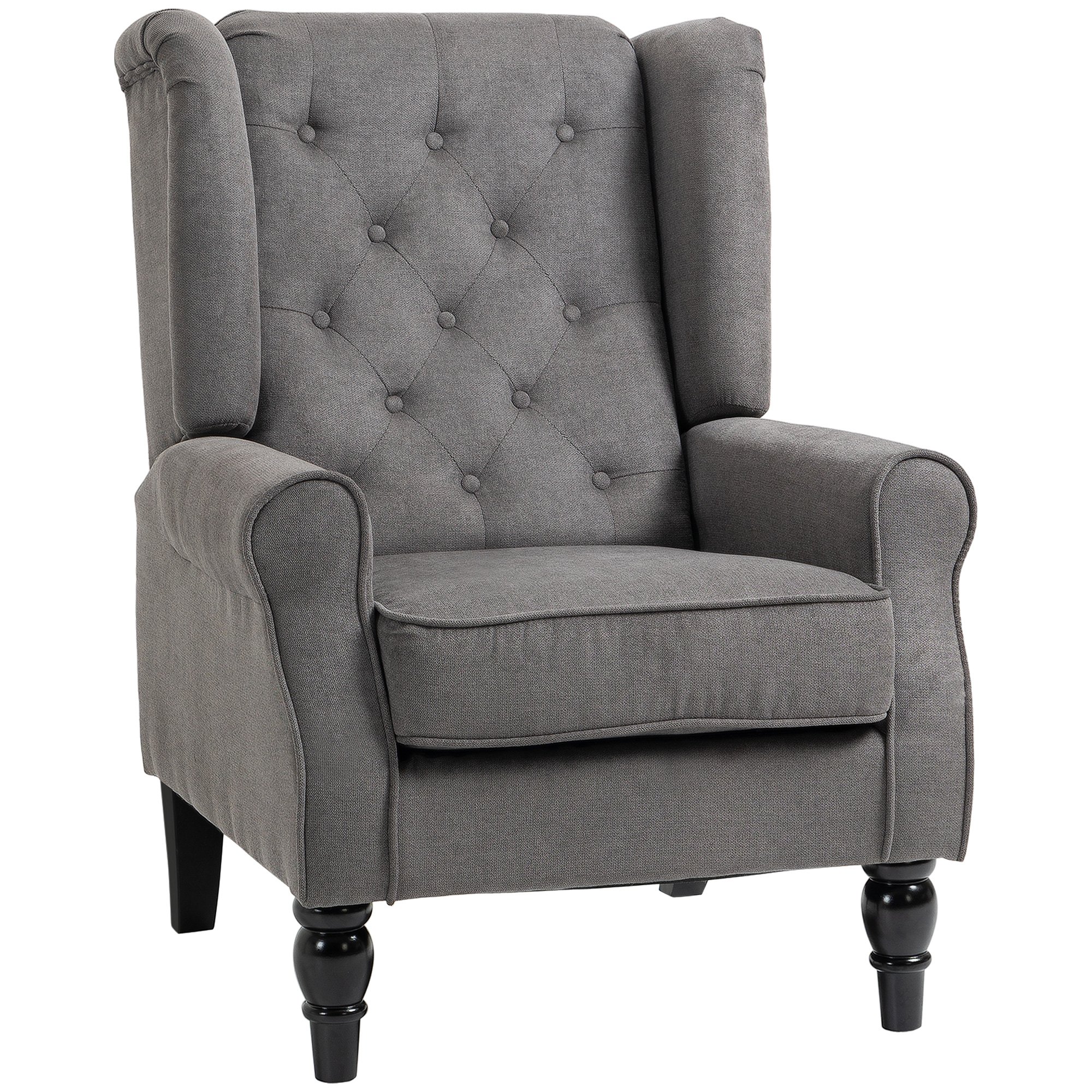 HOMCOM Wooden Button Tufted Snow Flannel Armchair for Living Room - Dark Grey