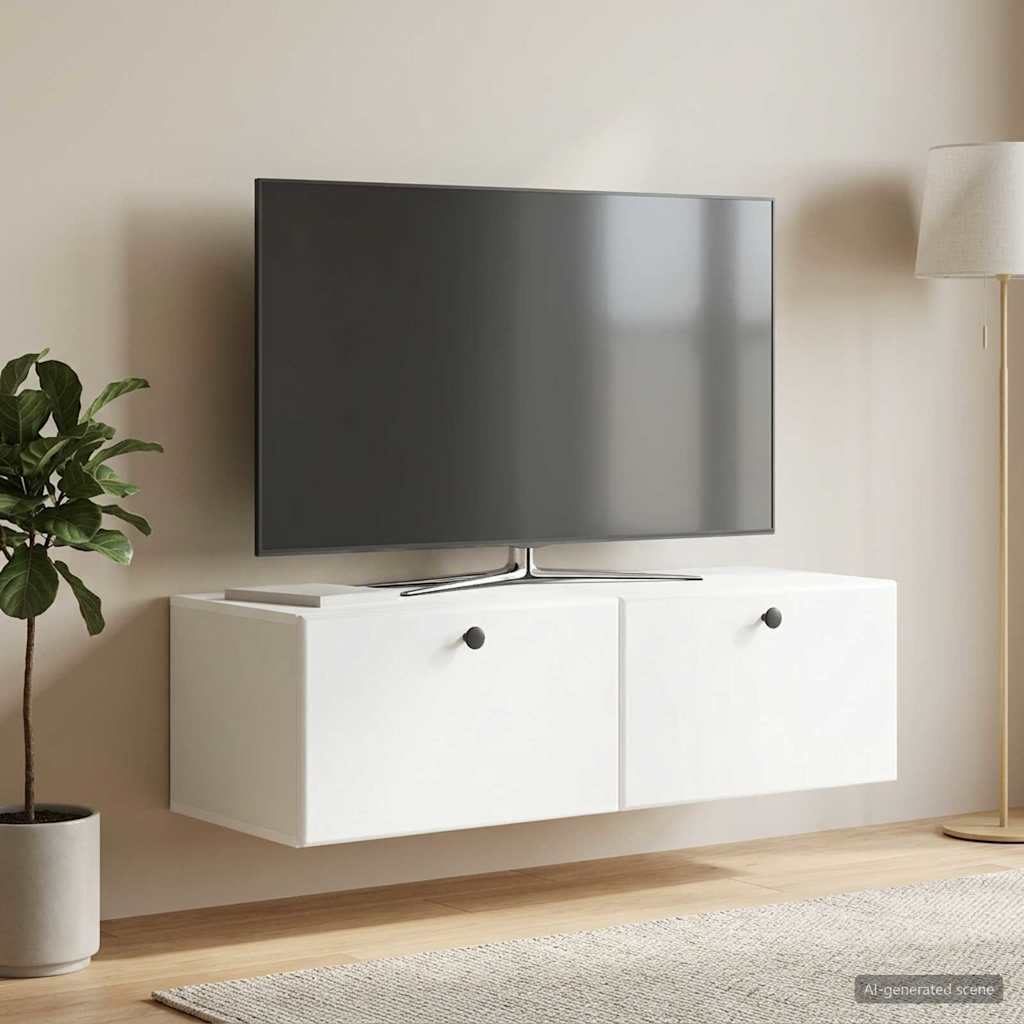 Walplus Wood Wall Mounted TV Cabinet Wall-Mounted - White - 98 x 41 x 30 cm