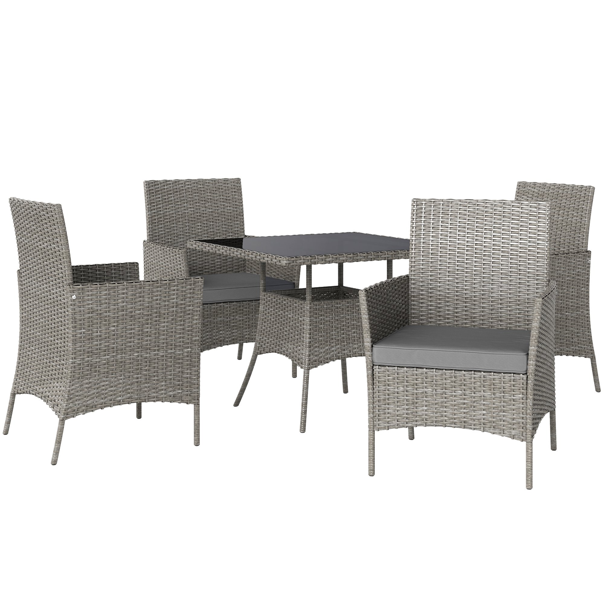 Outsunny 4 Seater Rattan Dining Set with Cushions - Light Grey