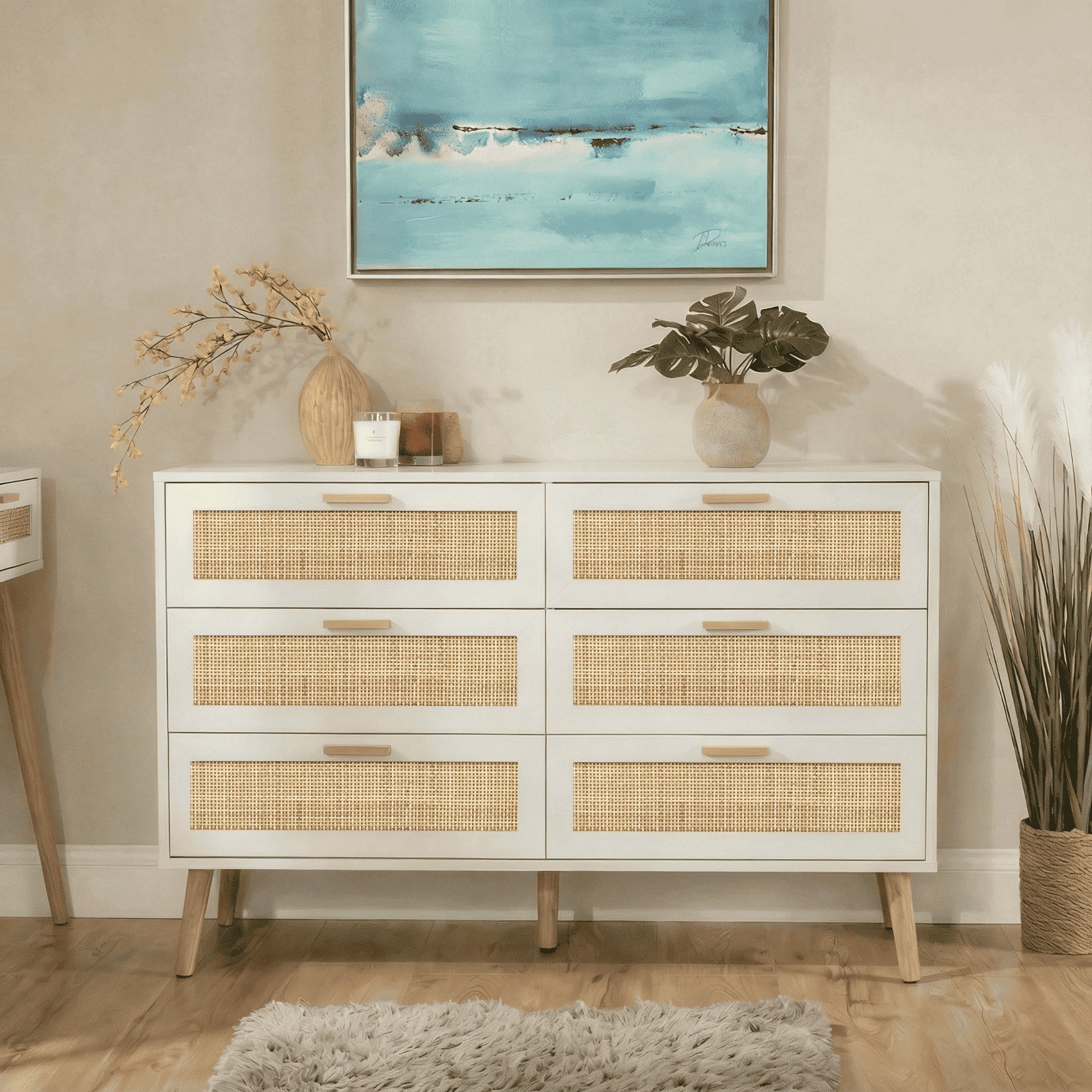 Home Source Astbury Rattan 3+3 Chest of Drawers - White