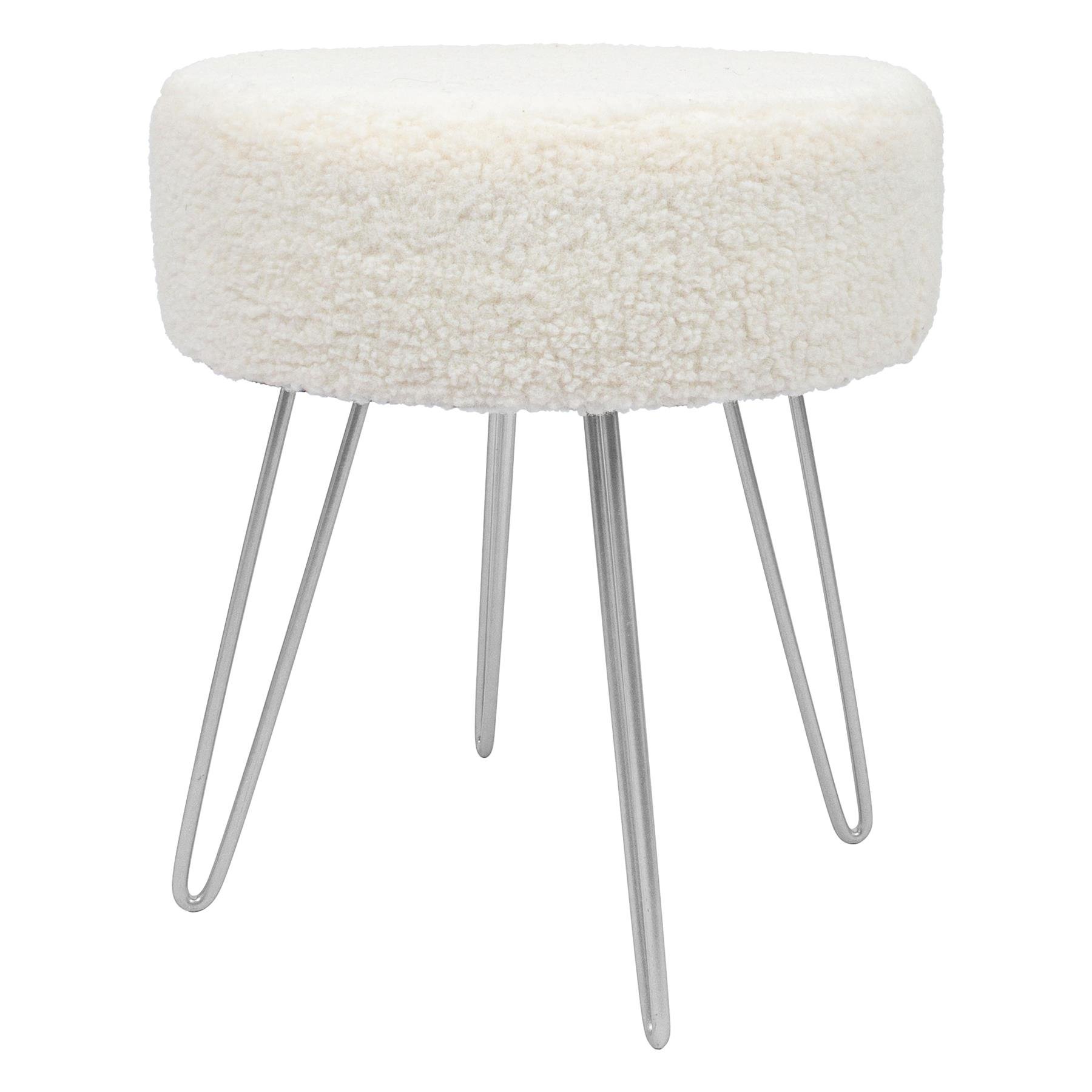 Harbour Housewares Round Velvet Footstool with Silver Legs - Beige