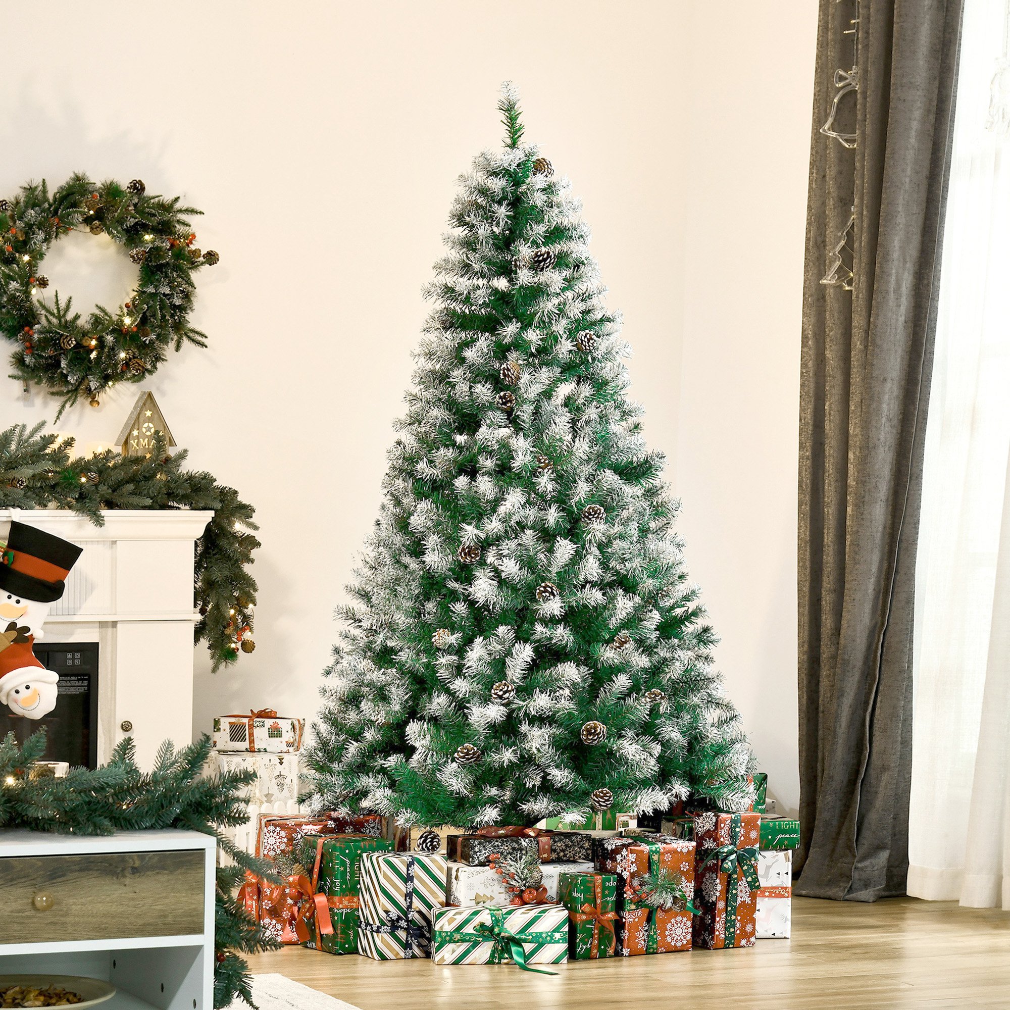 HOMCOM 6ft Artificial Christmas Tree with Pine Cones - Green