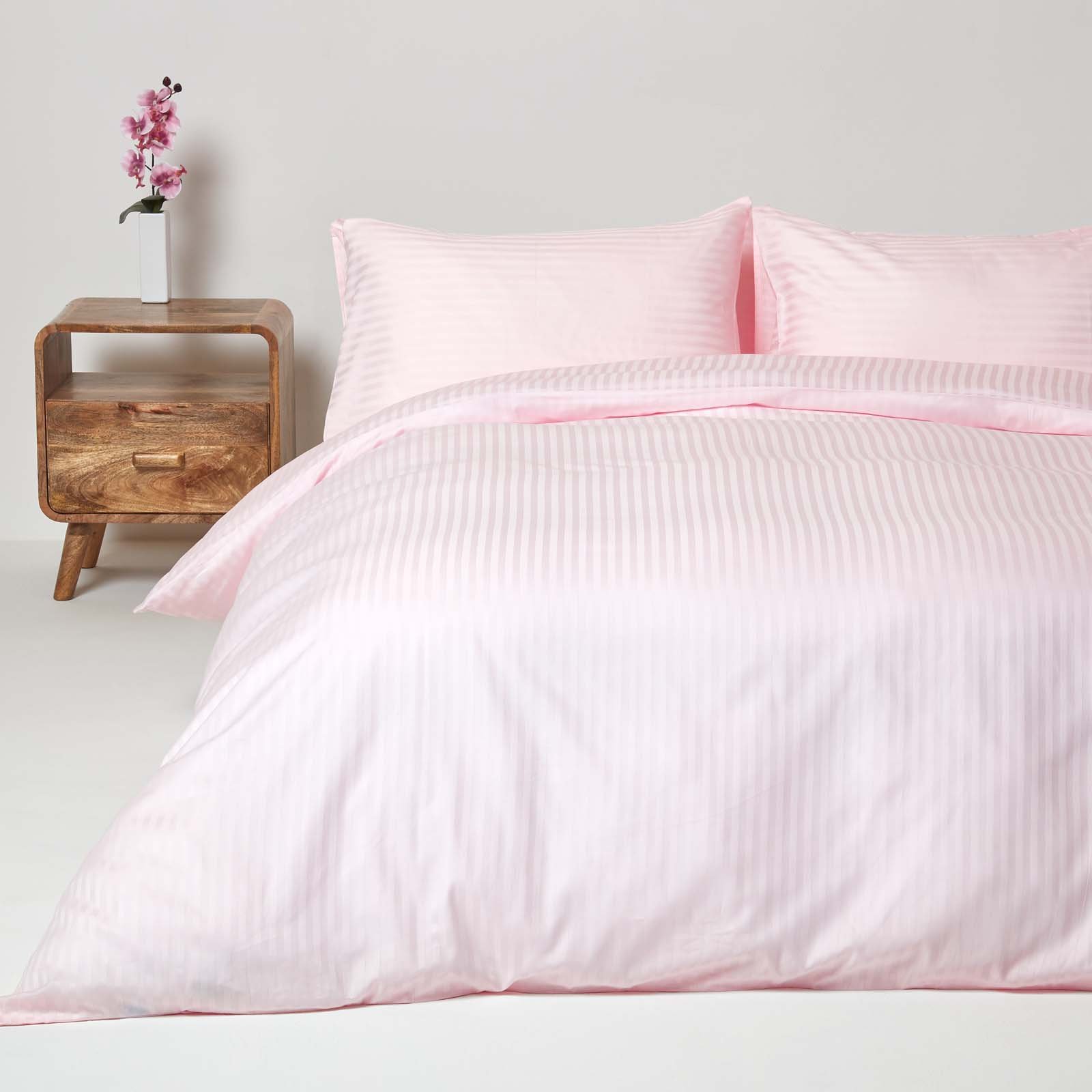 Homescapes Egyptian Cotton Pink Satin Stripe Bedding Set - Double