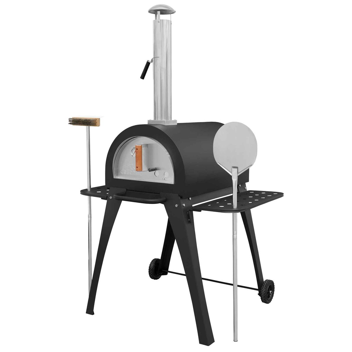 Dellonda Outdoor Wood-Fired Pizza Oven/Smoker with Side Shelves & Stand