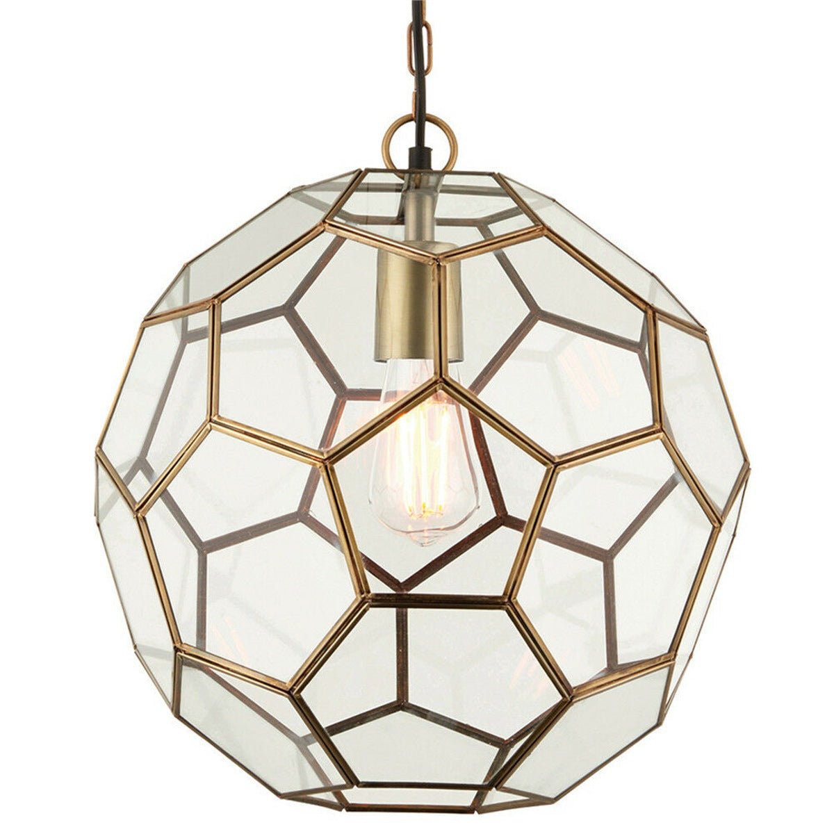 Loops Direct 37cm Diameter Steel and Glass Pendant Light - Antique Brass