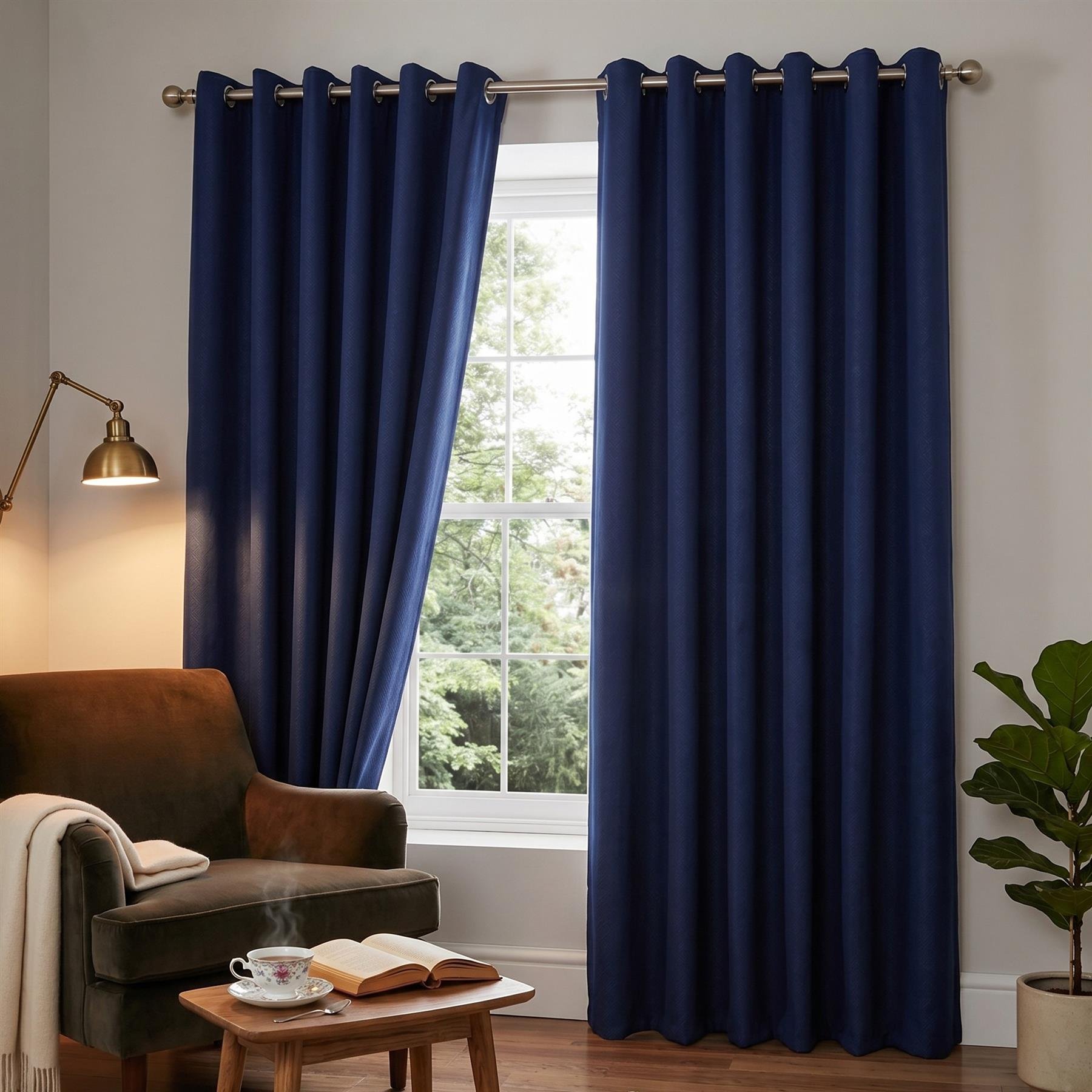 Luxury Living Jacquard Blackout Eyelet Curtains 168cm x 137cm - Blue