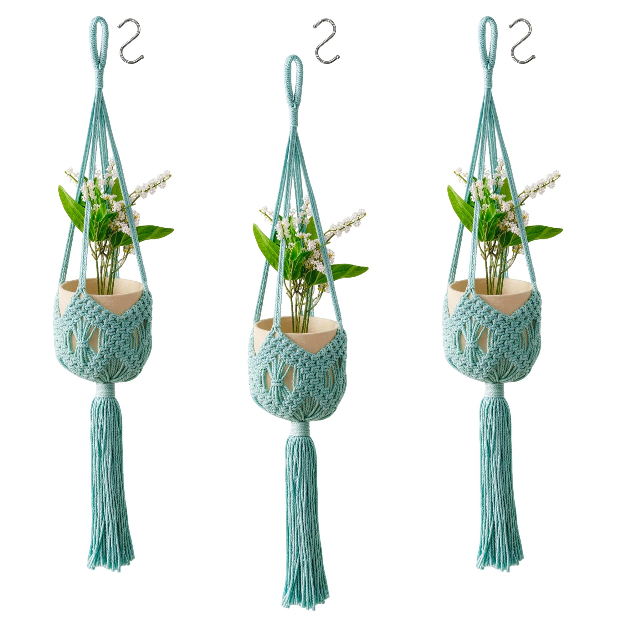 deAO Hanging Plant Holder Cotton Set of 3 - Blue