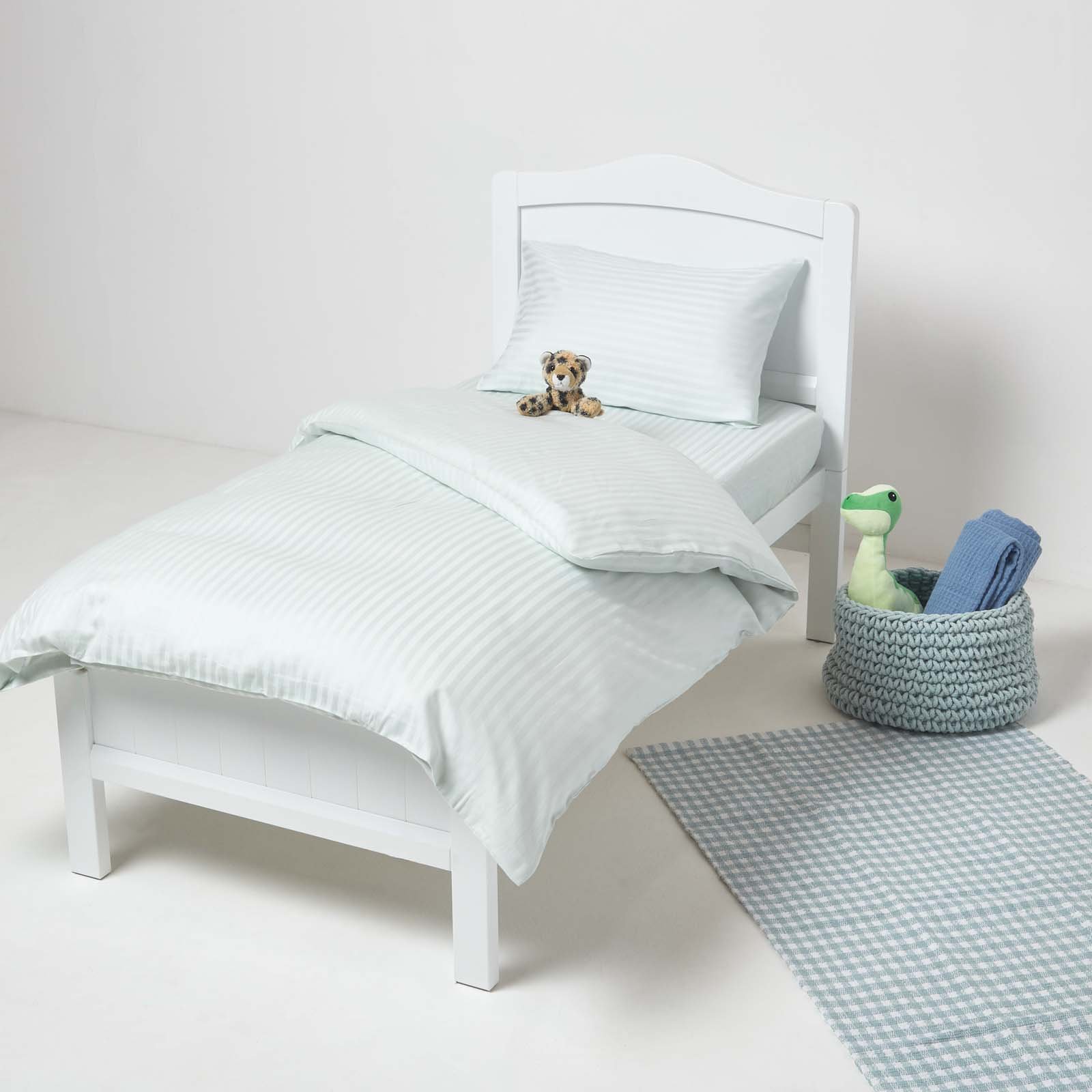 Homescapes Egyptian Cotton Satin Stripe Cot Bed Duvet Cover Set - Blue