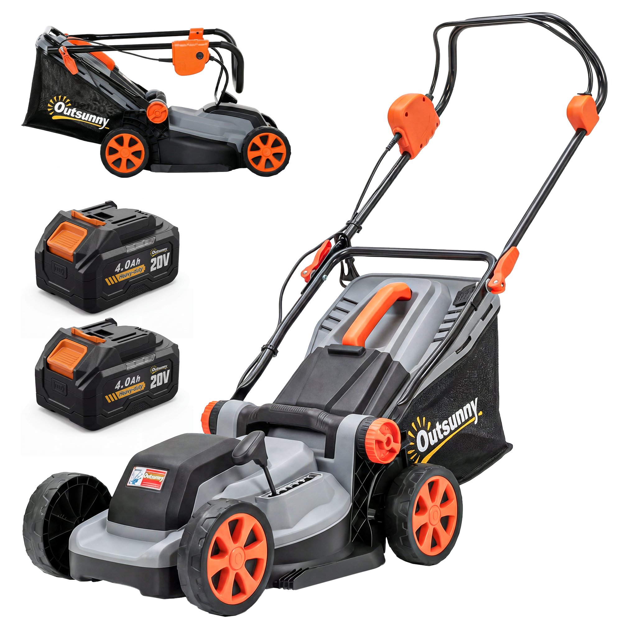 Outsunny Cordless Lawnmower – Light Grey