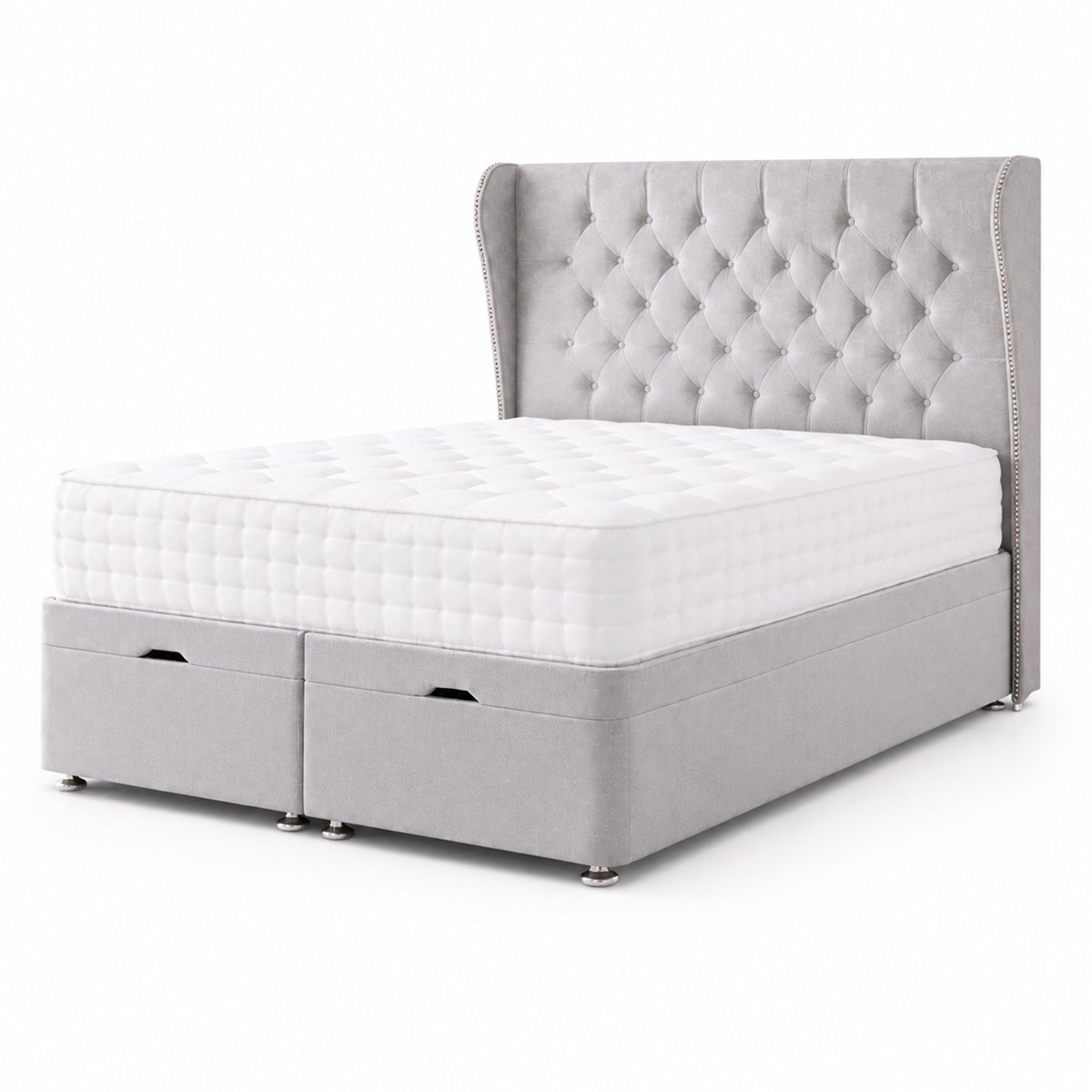 Comfy Deluxe Oscar 6ft Super King  Ottoman End Lift  Bed Set - Naples Silver