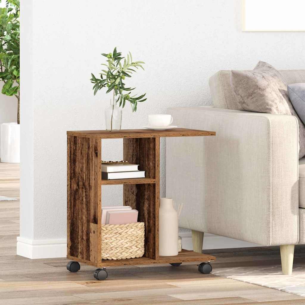 Walplus 2 Shelf Engineered Wood Side Table - Dark Wood - 50 x 30 x 55 cm