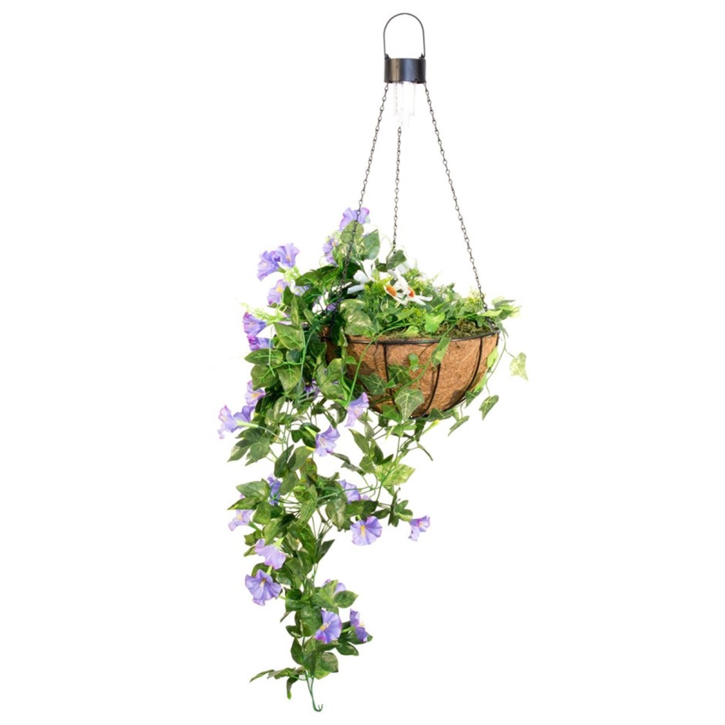 Primrose Artificial Duranta Purple Flowers Hanging Basket with Solar Light 26cm