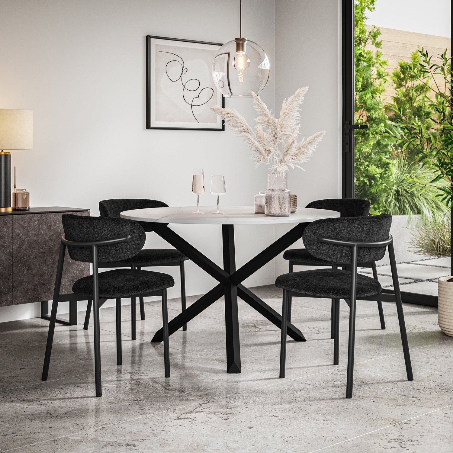 Furniture Online Malvern Marble Effect Dining Table & 4 Myla Black Chairs
