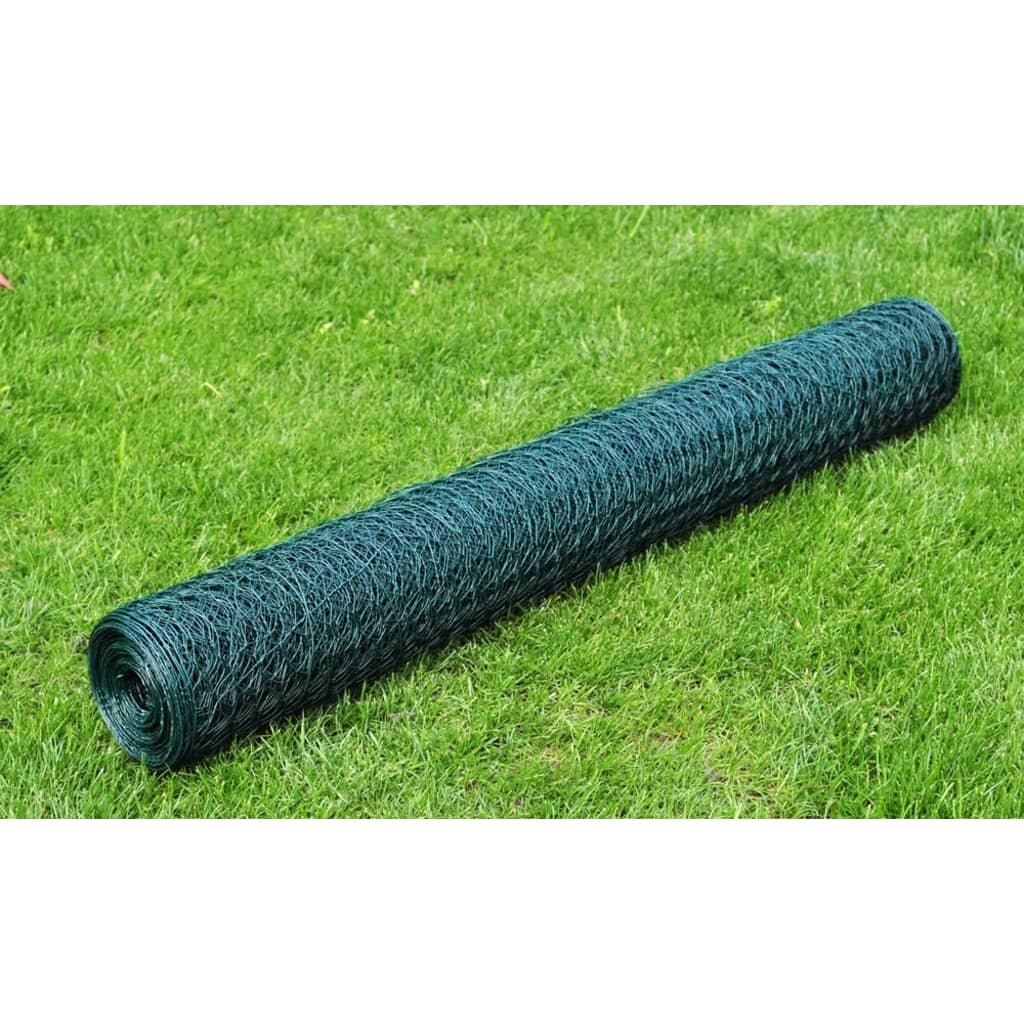 Walplus Steel Chicken Wire Fence with Coating - Green - 25 x 0.5 m