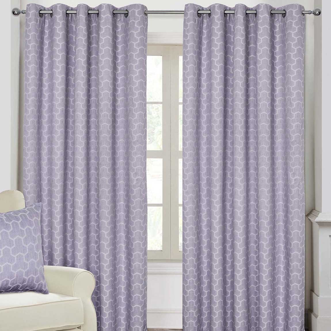 Homescapes Lilac Geometric Jacquard Blackout Eyelet Curtains - 228cm x 182cm