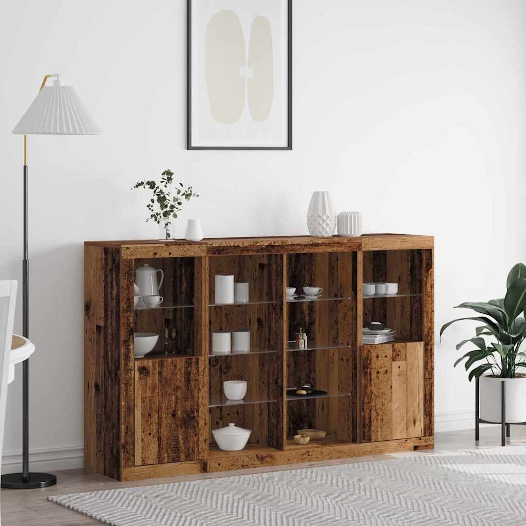 Walplus Engineered Wood LED Sideboard - Dark Wood - 163 x 37 x 100 cm
