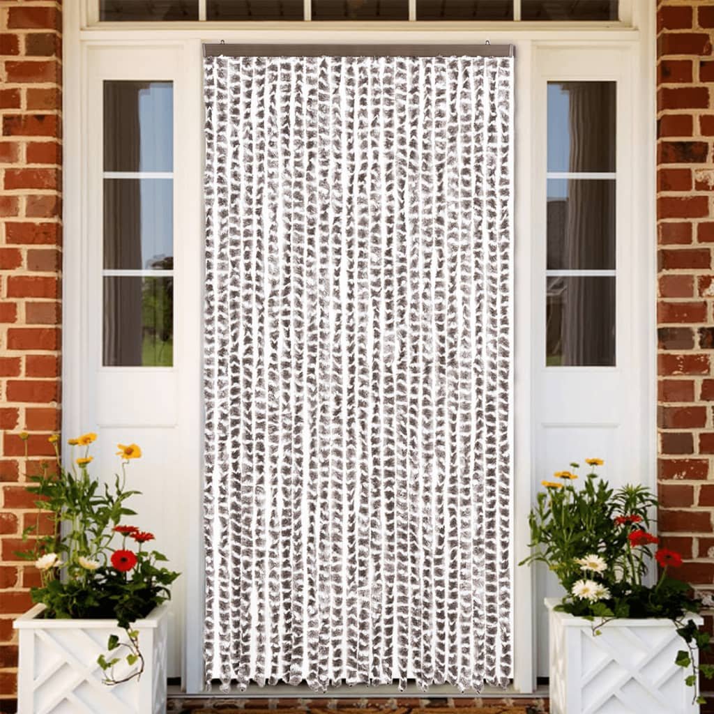 Walplus Chenille Fly Door Curtain - Taupe and White - 100 x 230 cm